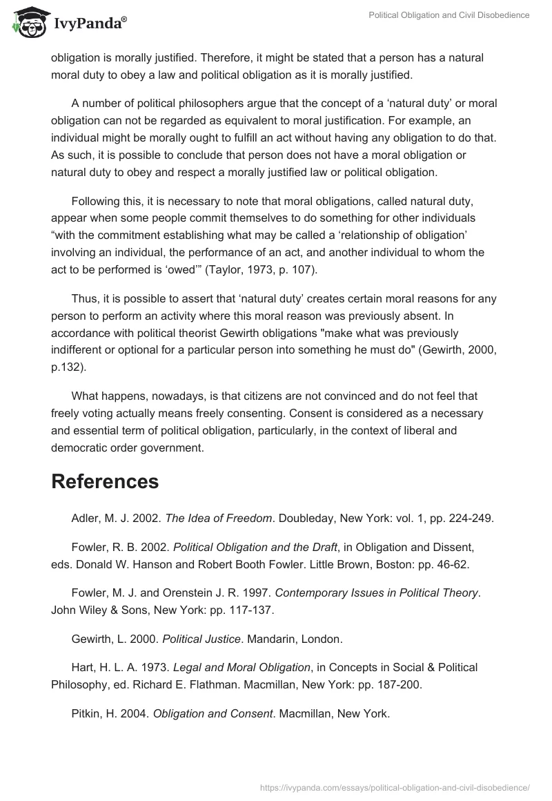 Political Obligation and Civil Disobedience. Page 4
