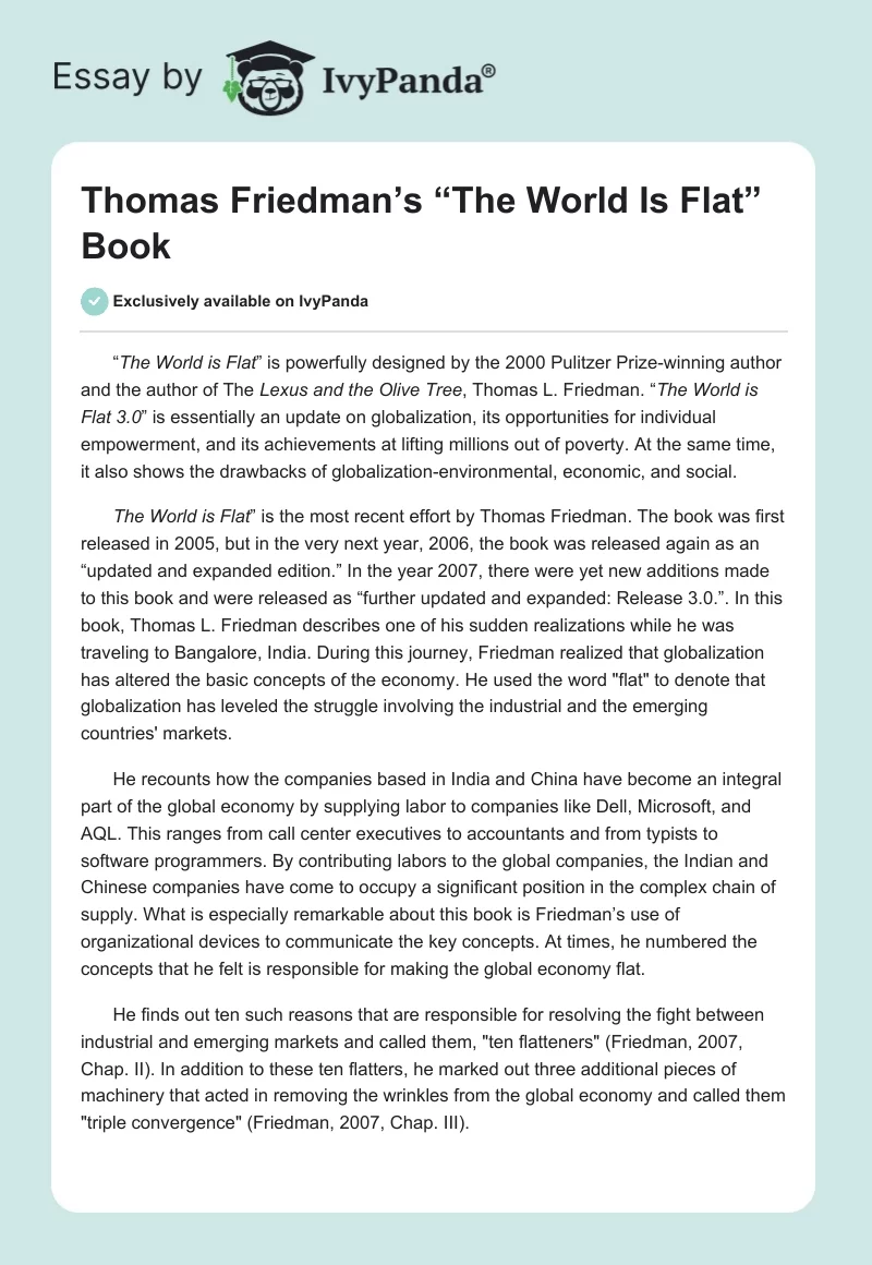 Thomas Friedman’s “The World Is Flat” Book. Page 1