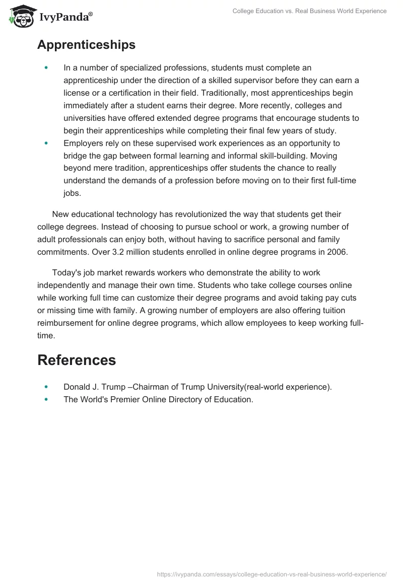 College Education vs. Real Business World Experience. Page 4