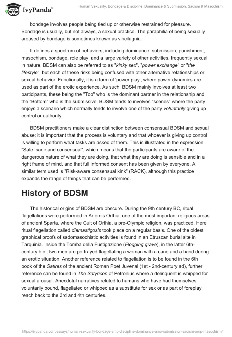 Human Sexuality. Bondage & Discipline, Dominance & Submission, Sadism & Masochism. Page 2