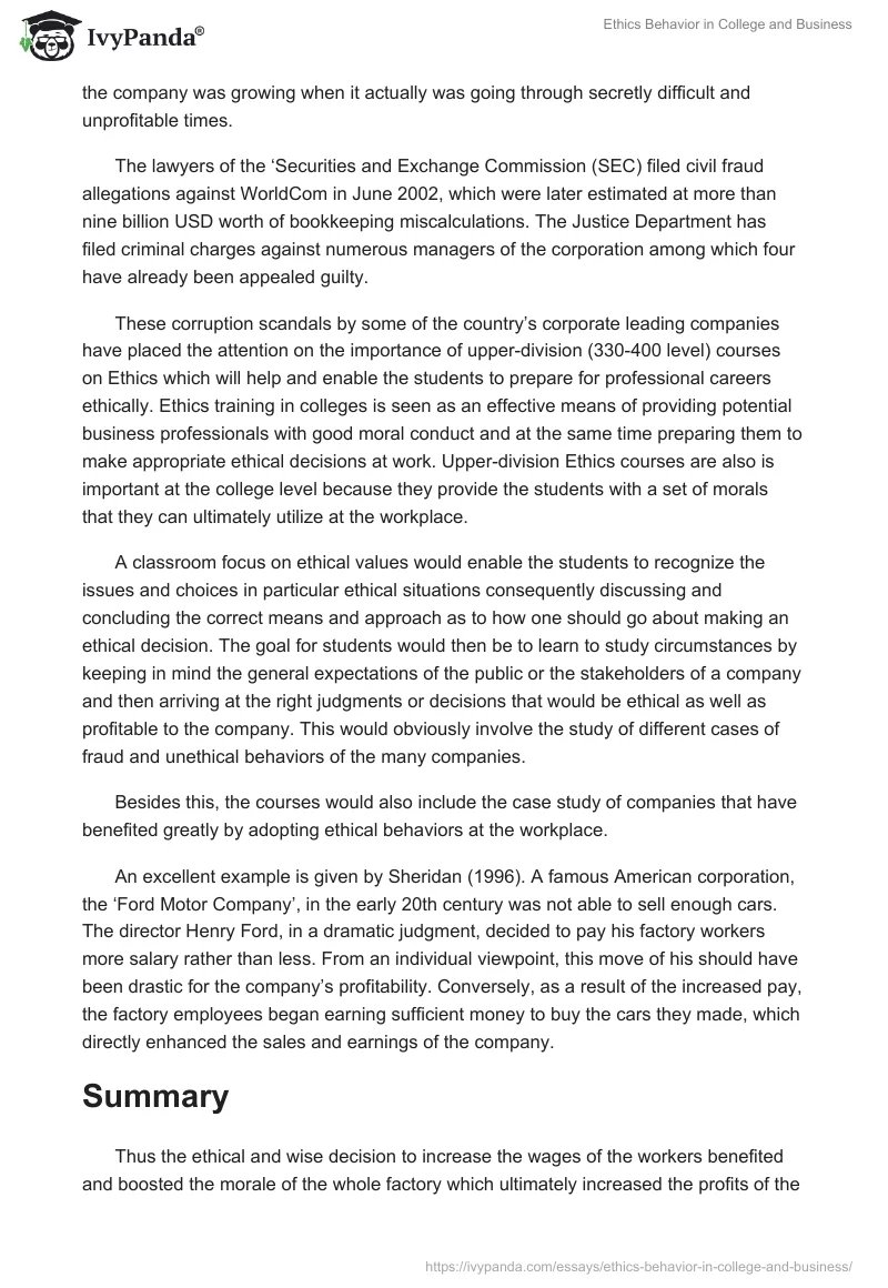 Ethics Behavior in College and Business. Page 2