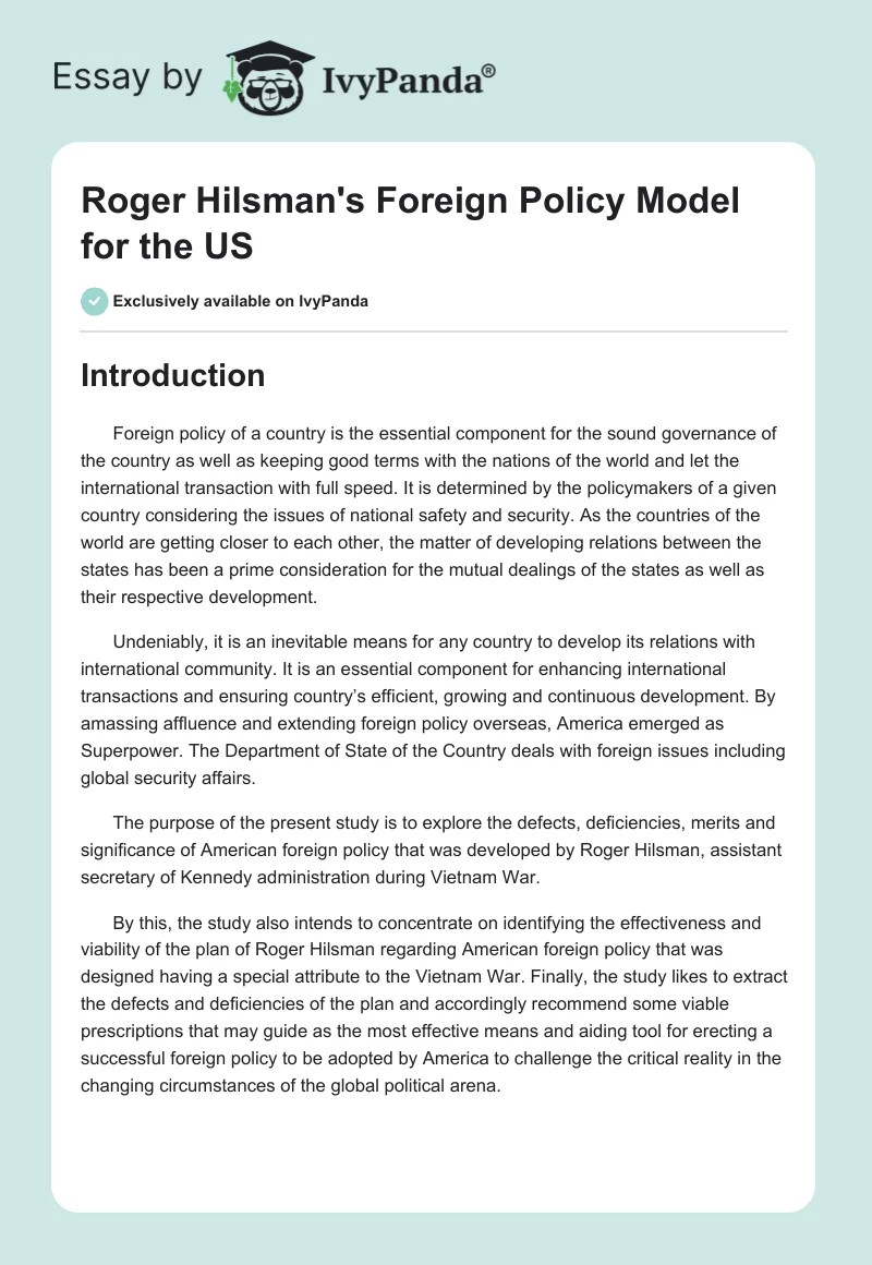 Roger Hilsman's Foreign Policy Model for the US. Page 1