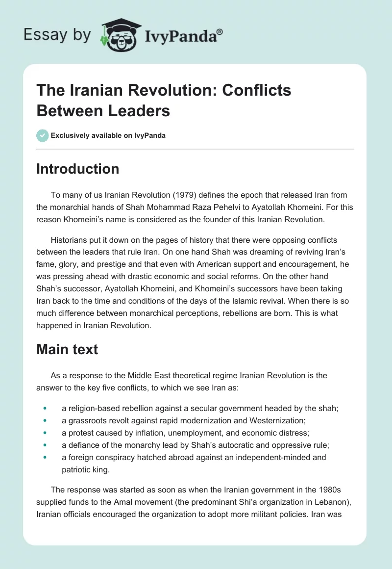 The Iranian Revolution: Conflicts Between Leaders. Page 1
