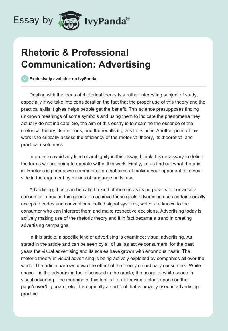 Rhetoric & Professional Communication: Advertising. Page 1