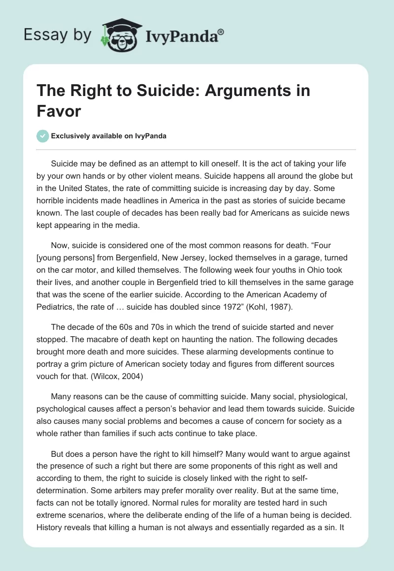 The Right to Suicide: Arguments in Favor. Page 1