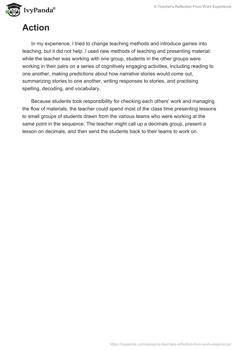 A Teacher's Reflection From Work Experience. Page 2