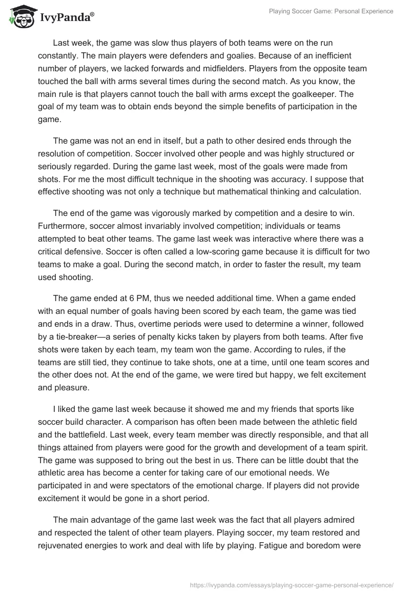Playing Soccer Game: Personal Experience. Page 3