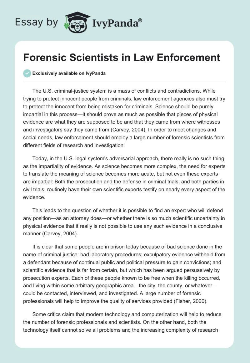 Forensic Scientists in Law Enforcement. Page 1