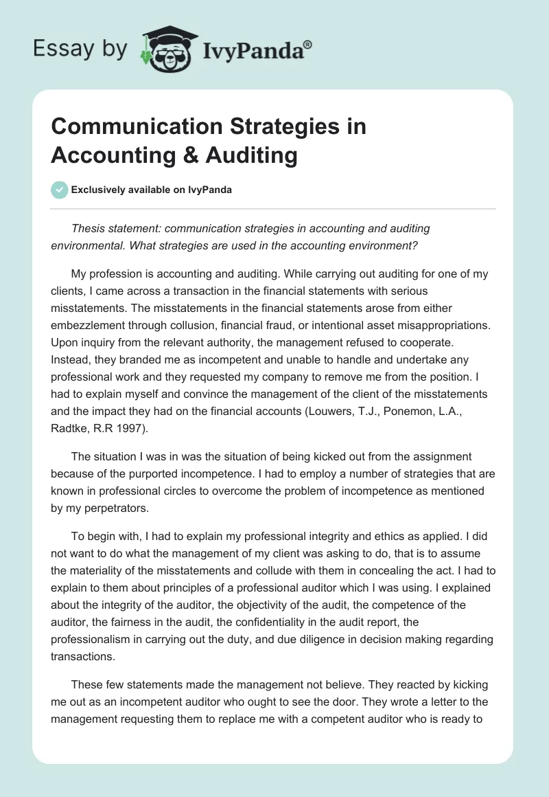 Communication Strategies in Accounting & Auditing. Page 1