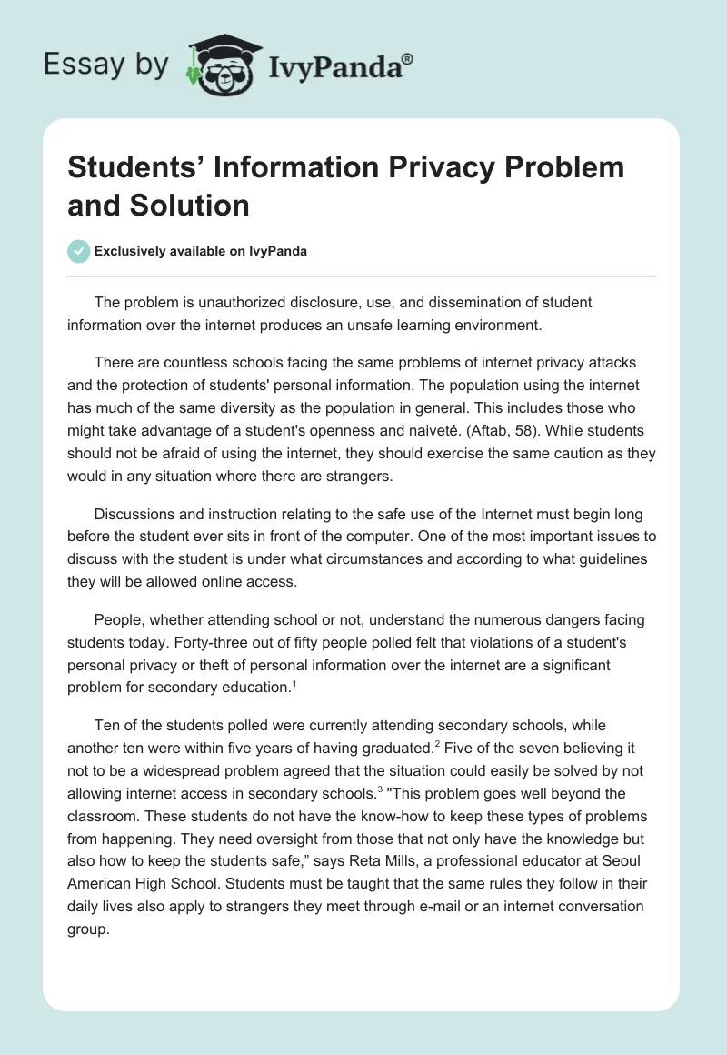 Students’ Information Privacy Problem and Solution. Page 1