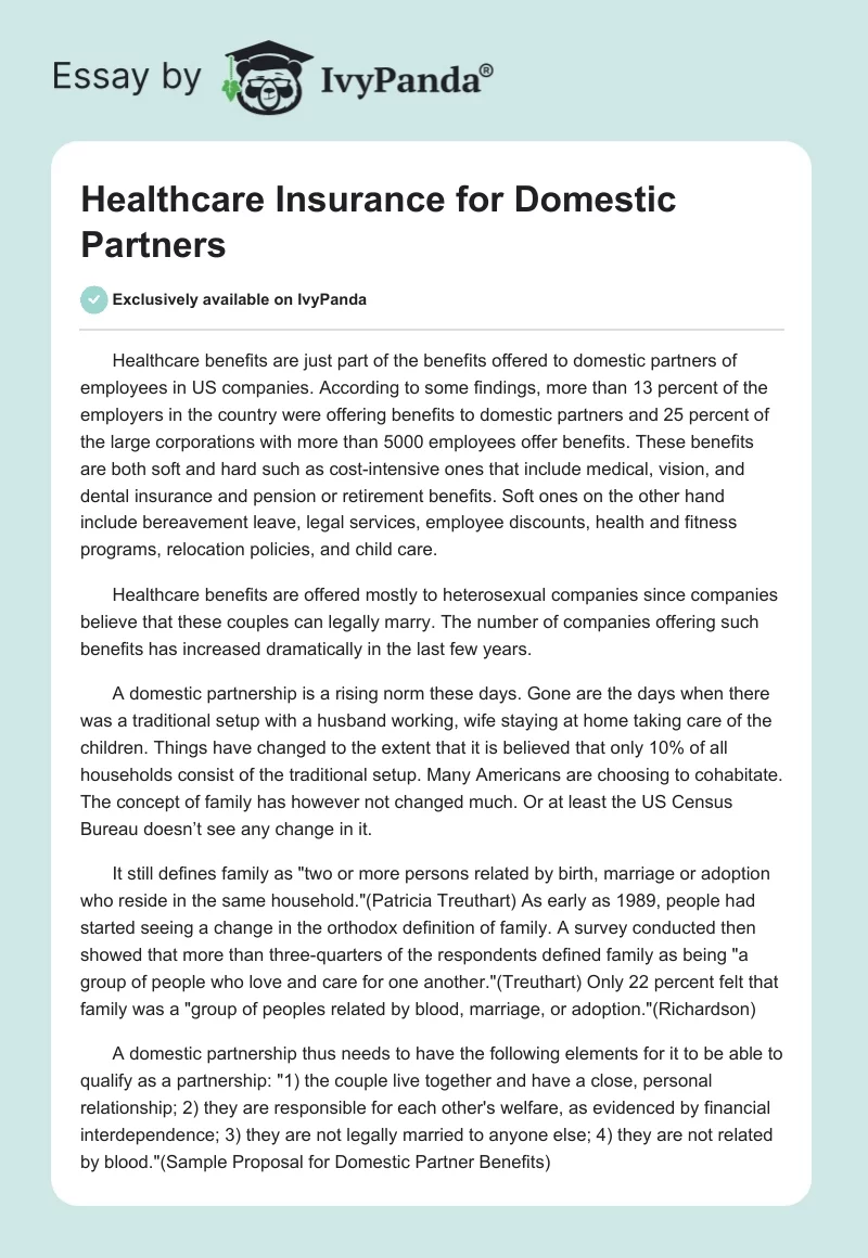 Healthcare Insurance for Domestic Partners. Page 1