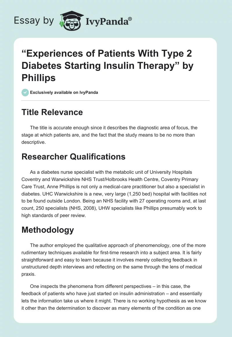 “Experiences of Patients With Type 2 Diabetes Starting Insulin Therapy” by Phillips. Page 1