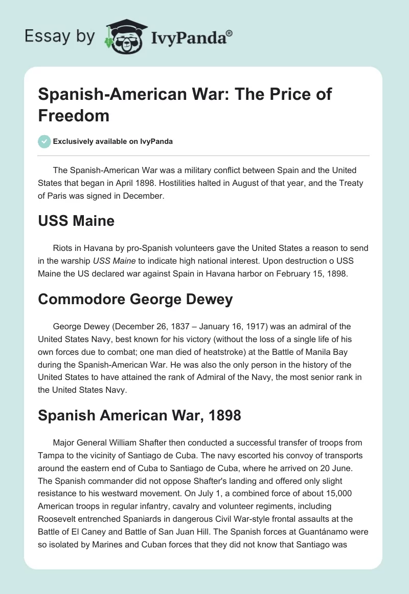 Spanish-American War: The Price of Freedom. Page 1
