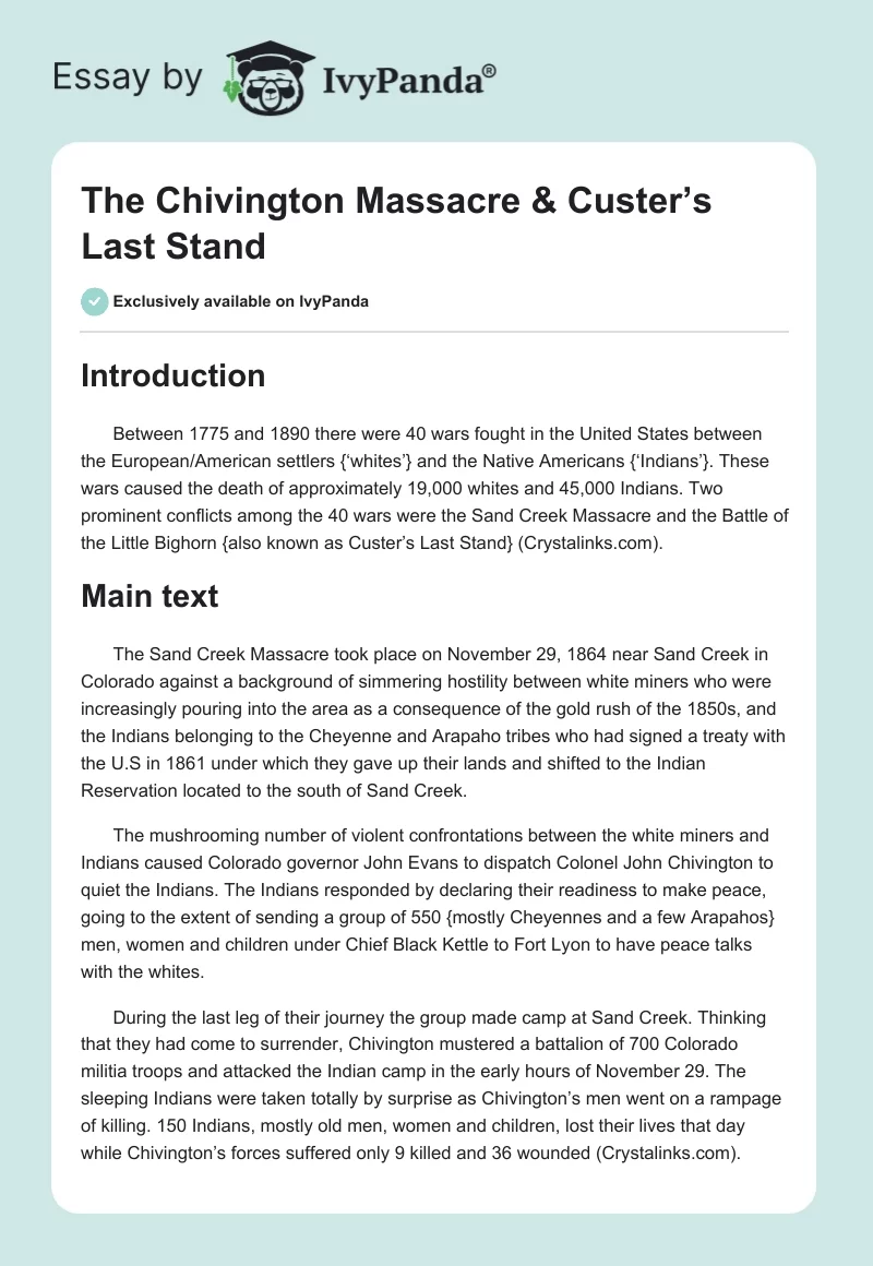 The Chivington Massacre & Custer’s Last Stand. Page 1