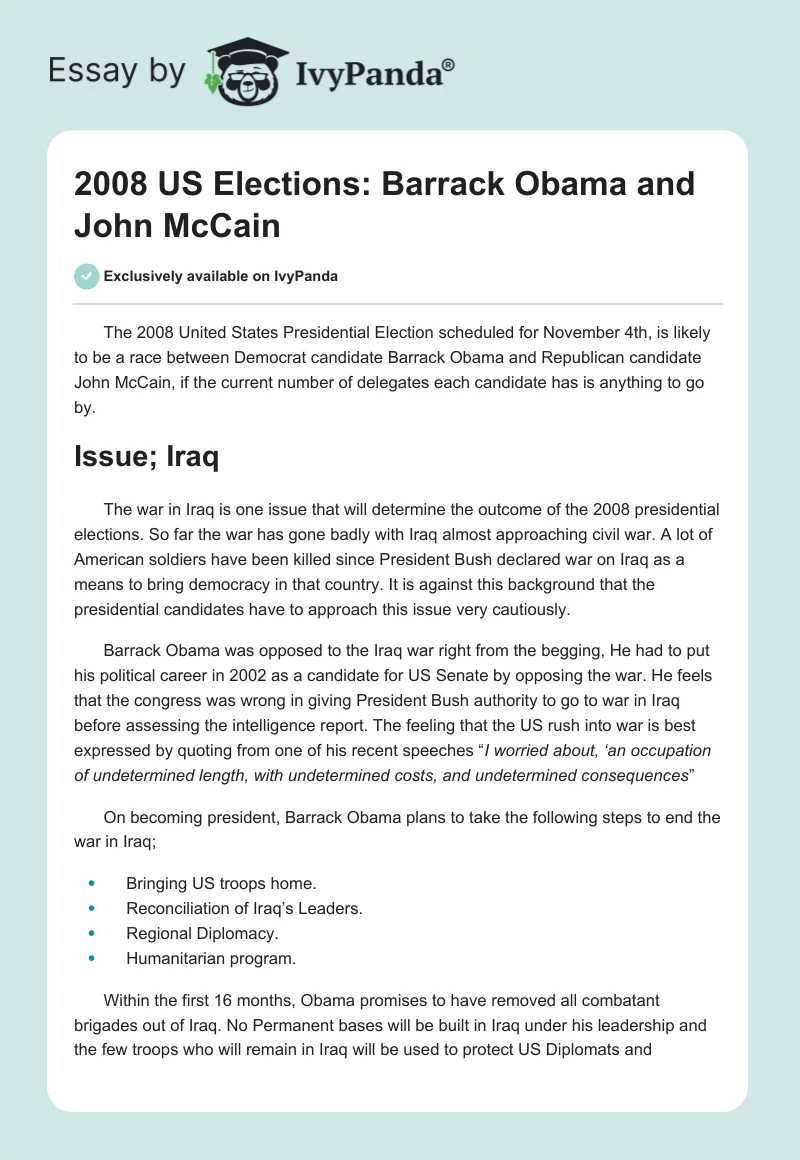 2008 US Elections: Barrack Obama and John McCain. Page 1