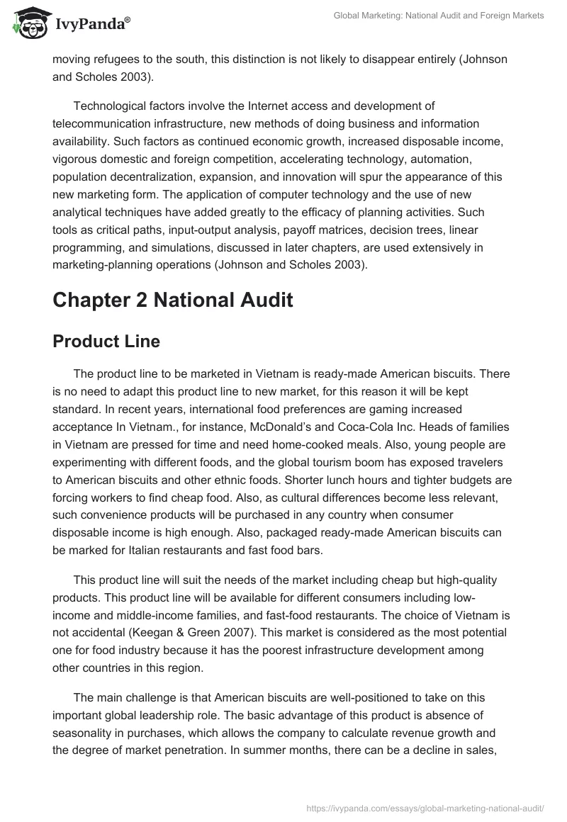 Global Marketing: National Audit and Foreign Markets. Page 4