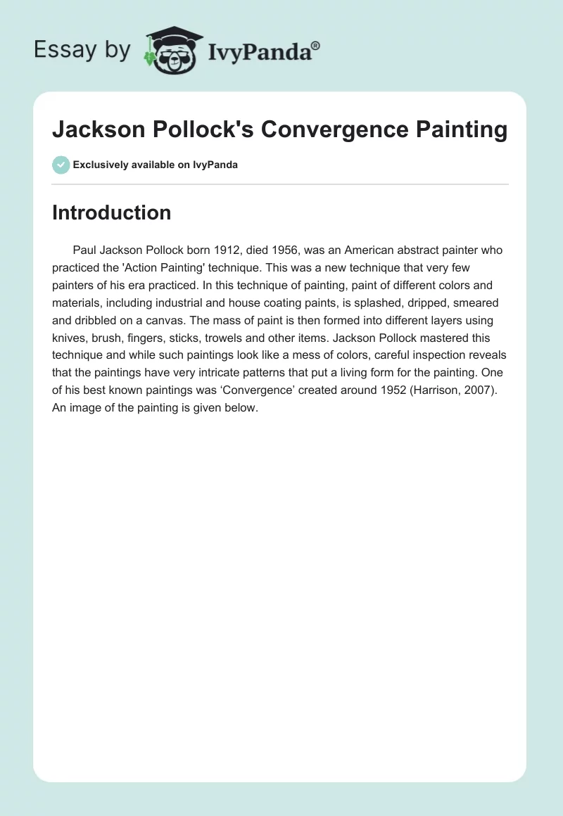 Jackson Pollock's "Convergence" Painting. Page 1