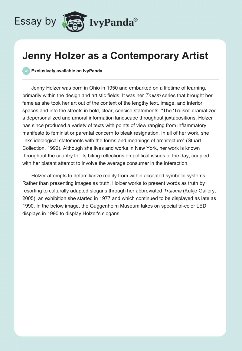 Jenny Holzer as a Contemporary Artist. Page 1