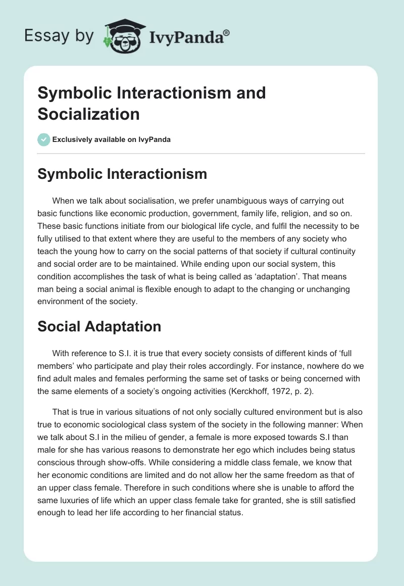 Symbolic Interactionism and Socialization. Page 1