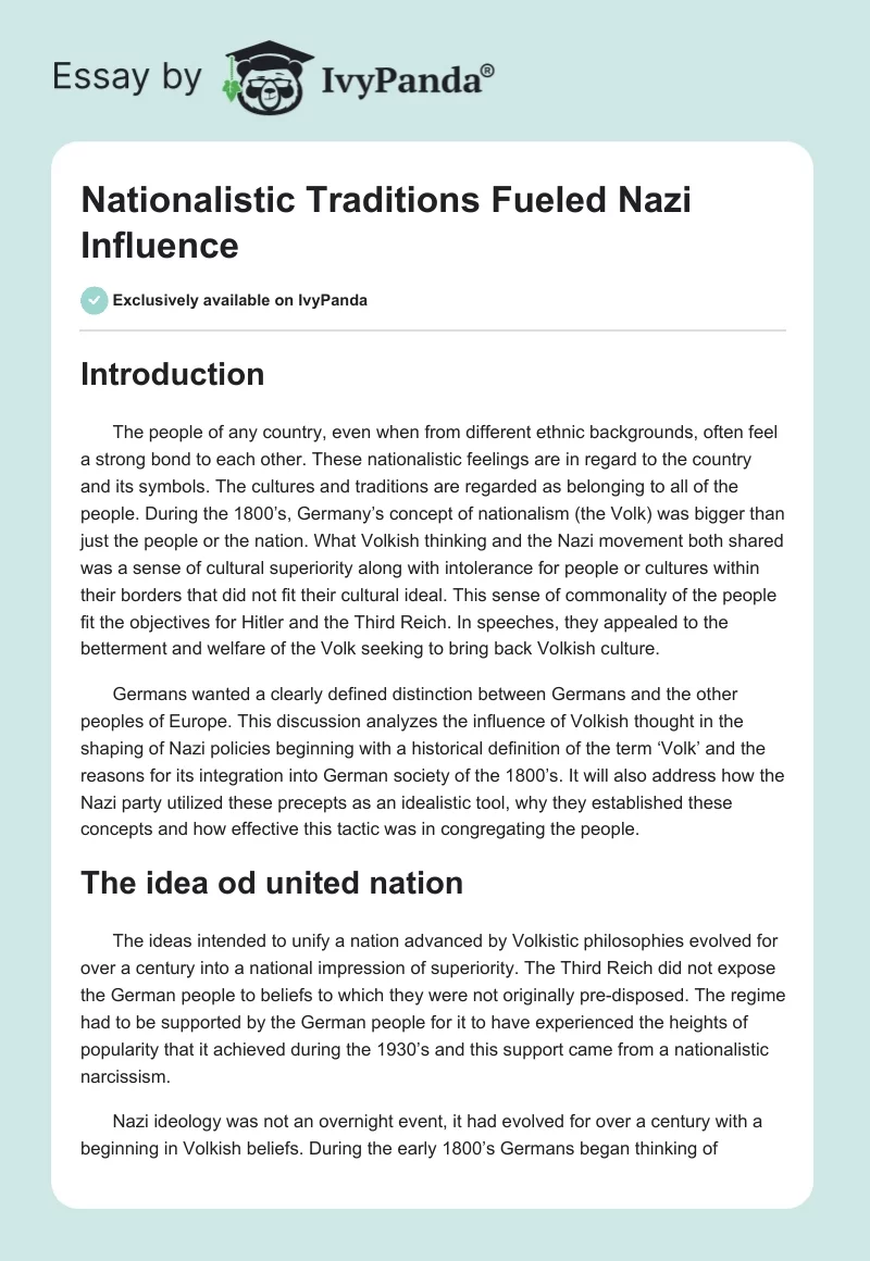 Nationalistic Traditions Fueled Nazi Influence. Page 1
