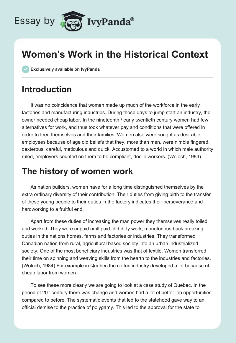 Women's Work in the Historical Context. Page 1