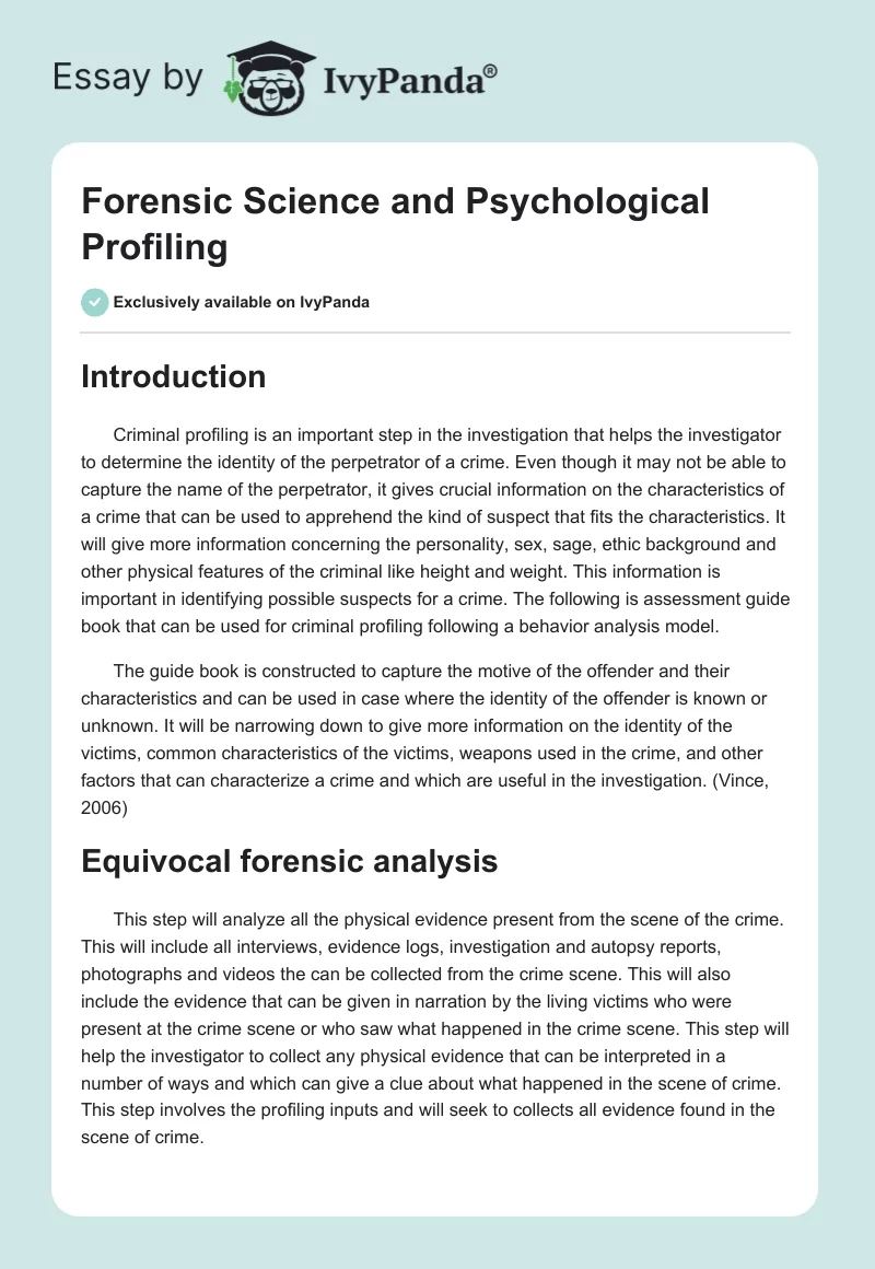 Forensic Science and Psychological Profiling. Page 1