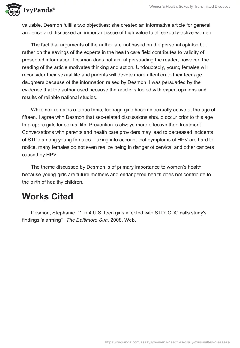 Women's Health. Sexually Transmitted Diseases. Page 2