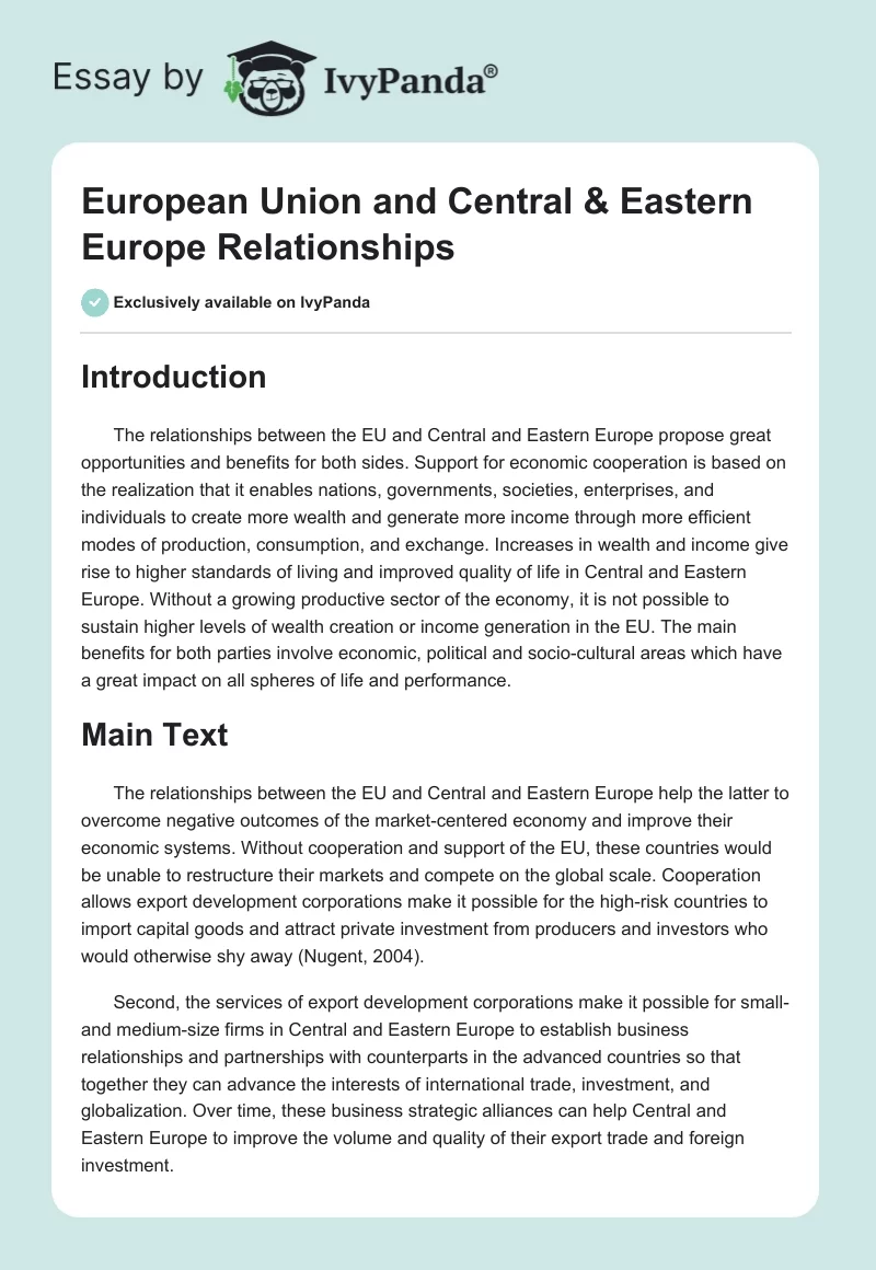 European Union and Central & Eastern Europe Relationships. Page 1