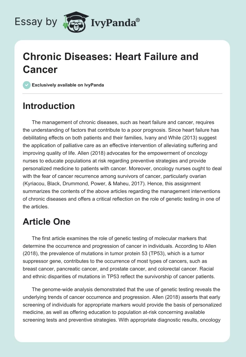 Chronic Diseases: Heart Failure and Cancer. Page 1