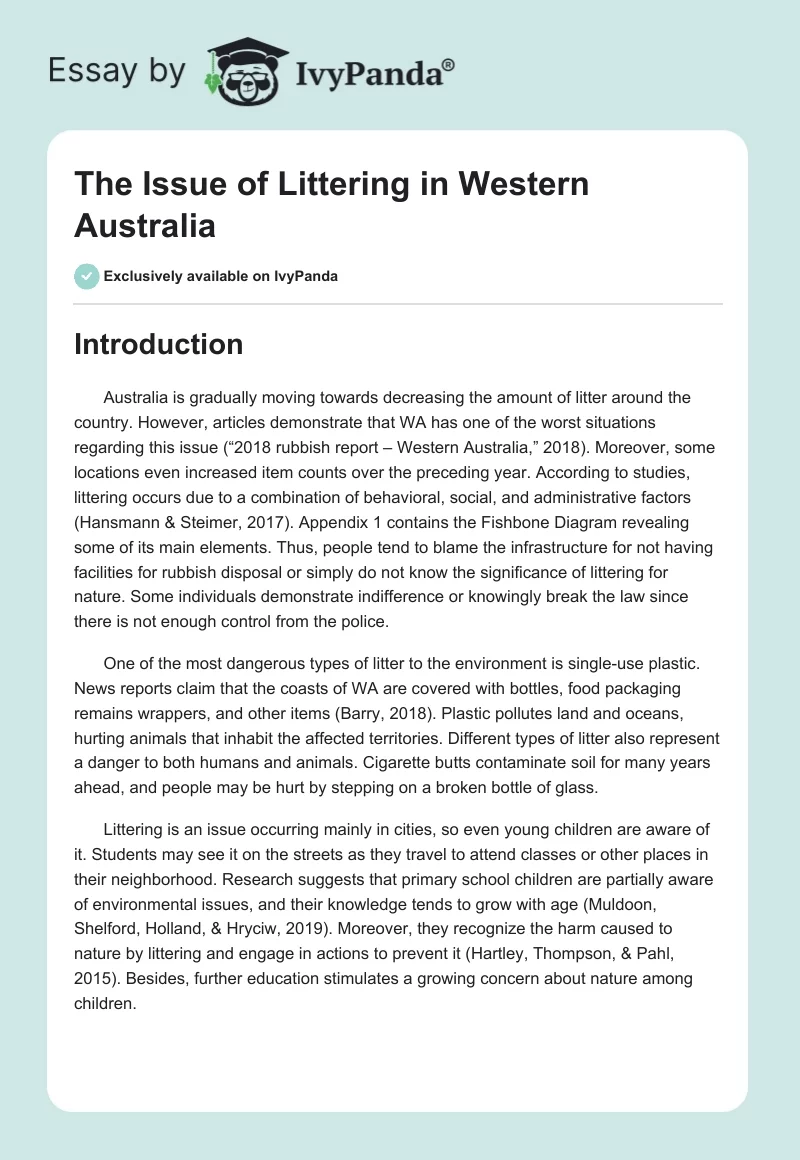 The Issue of Littering in Western Australia. Page 1