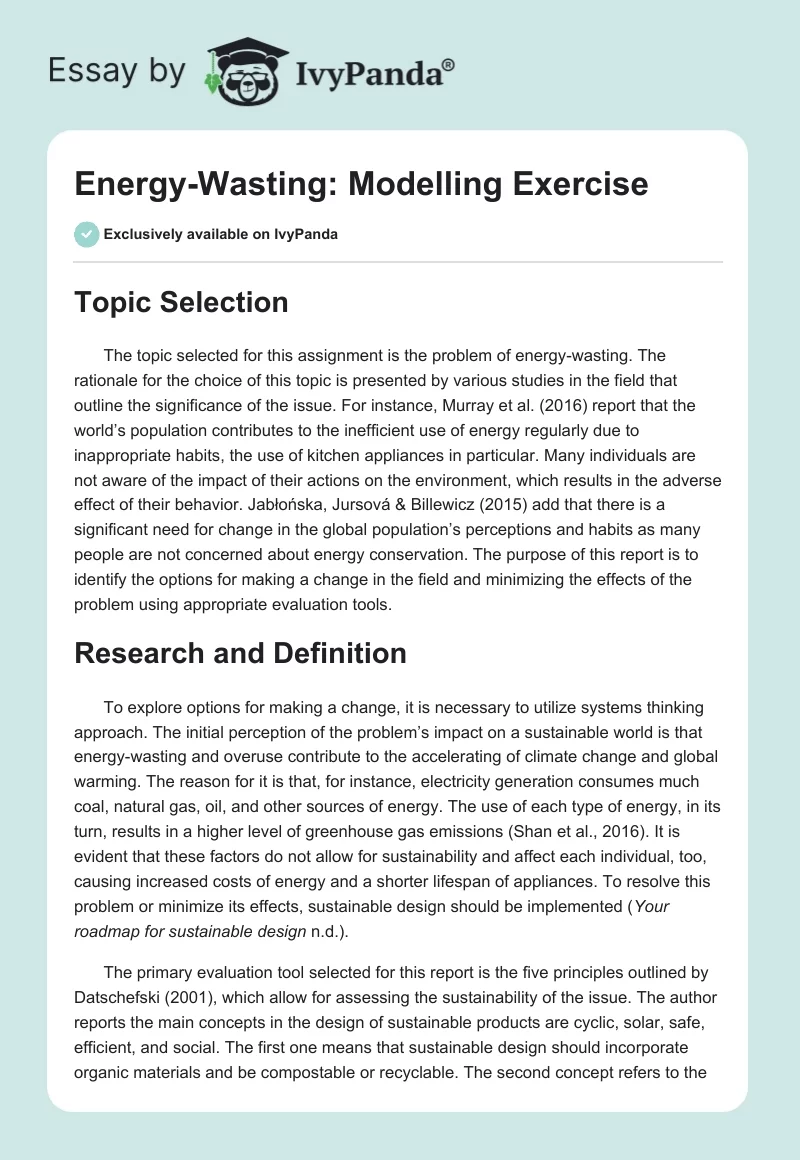 Energy-Wasting: Modelling Exercise. Page 1