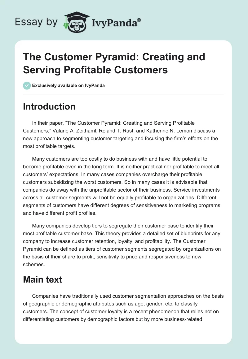 The Customer Pyramid: Creating and Serving Profitable Customers. Page 1