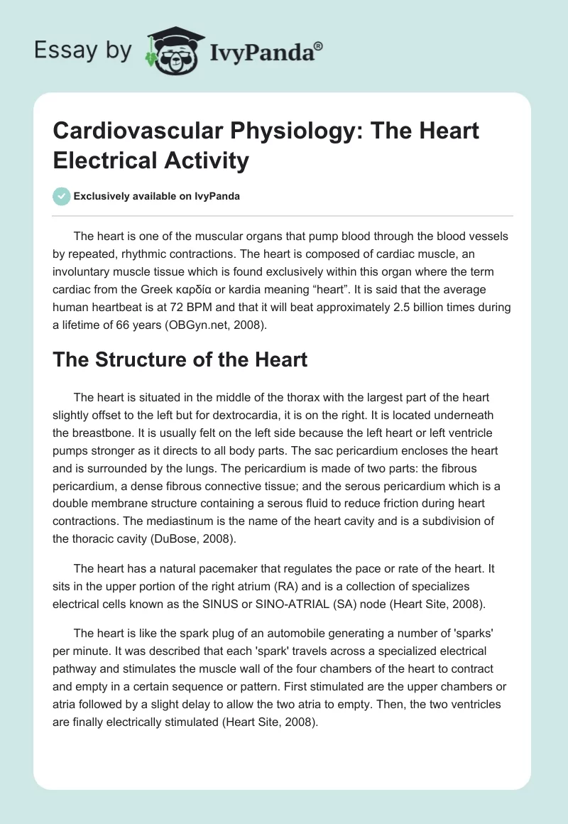 Cardiovascular Physiology: The Heart Electrical Activity. Page 1