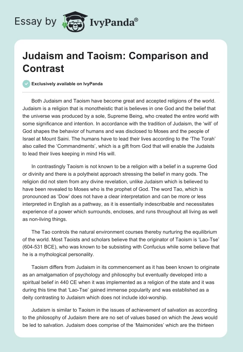 Judaism and Taoism: Comparison and Contrast. Page 1