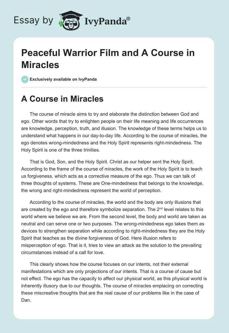 "Peaceful Warrior" Film and "A Course in Miracles". Page 1
