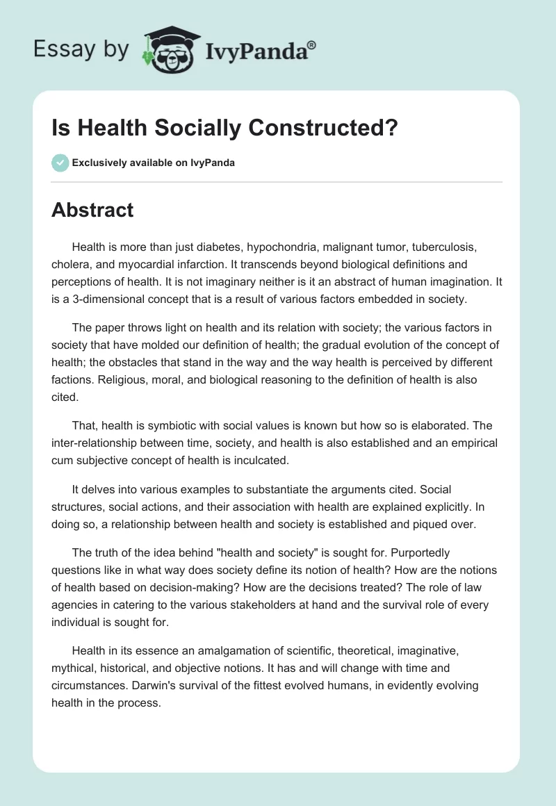 Is Health Socially Constructed?. Page 1