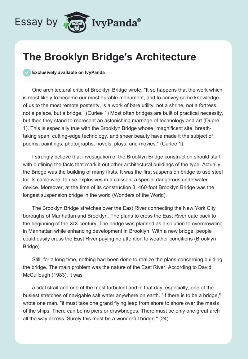 The Brooklyn Bridge's Architecture. Page 1