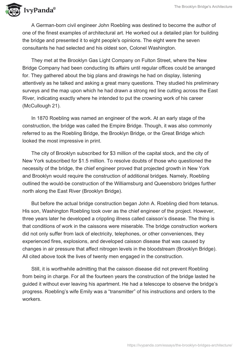 The Brooklyn Bridge's Architecture. Page 2