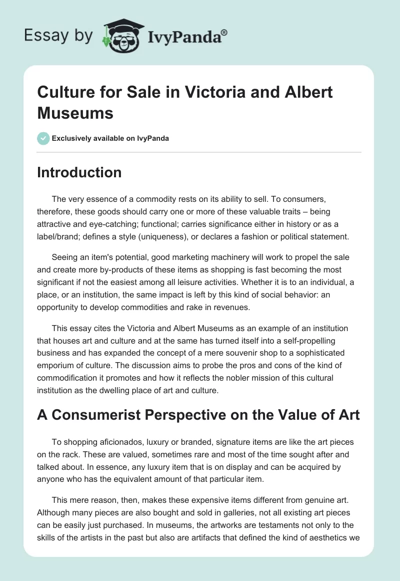 Culture for Sale in Victoria and Albert Museums. Page 1
