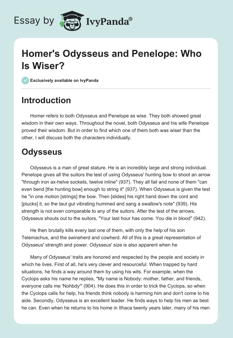 Homer's Odysseus and Penelope: Who Is Wiser?. Page 1
