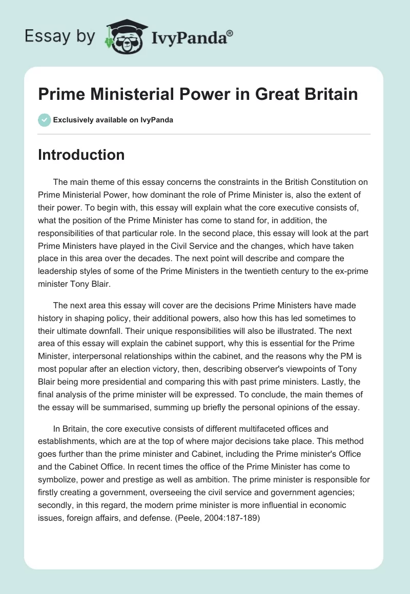 Prime Ministerial Power in Great Britain. Page 1