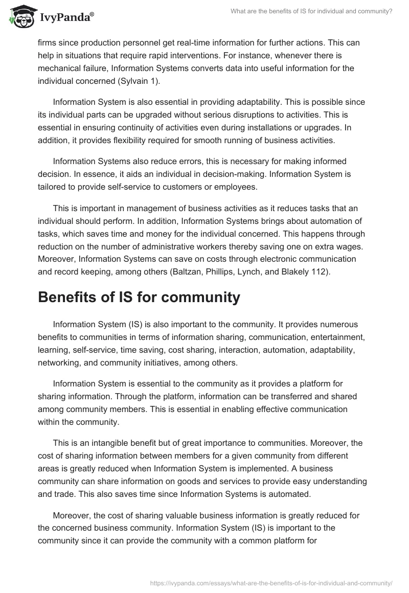 What are the benefits of IS for individual and community?. Page 2