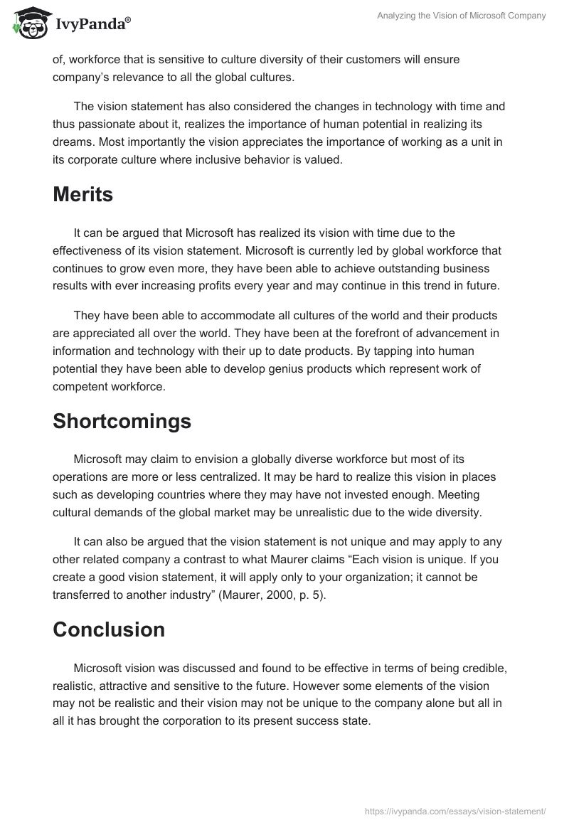 Analyzing the Vision of Microsoft Company. Page 2