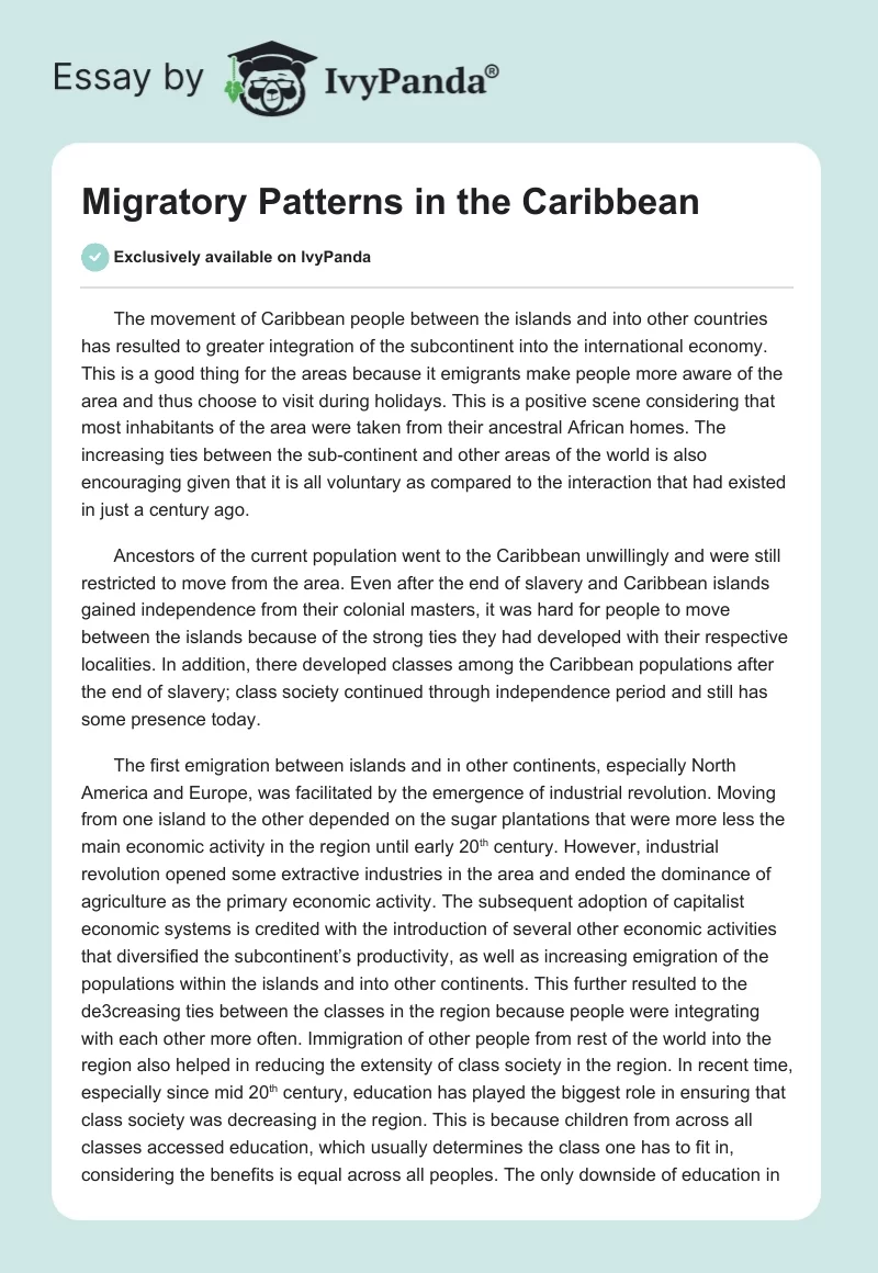 Migratory Patterns in the Caribbean. Page 1