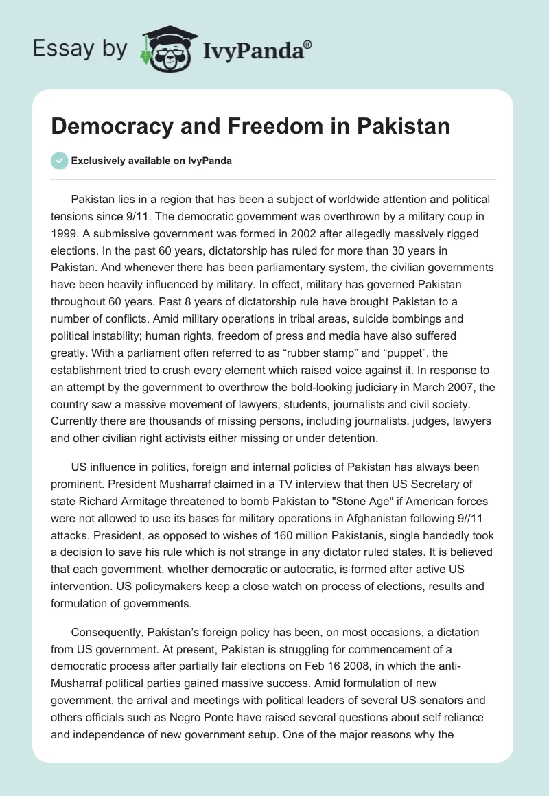 Democracy and Freedom in Pakistan. Page 1