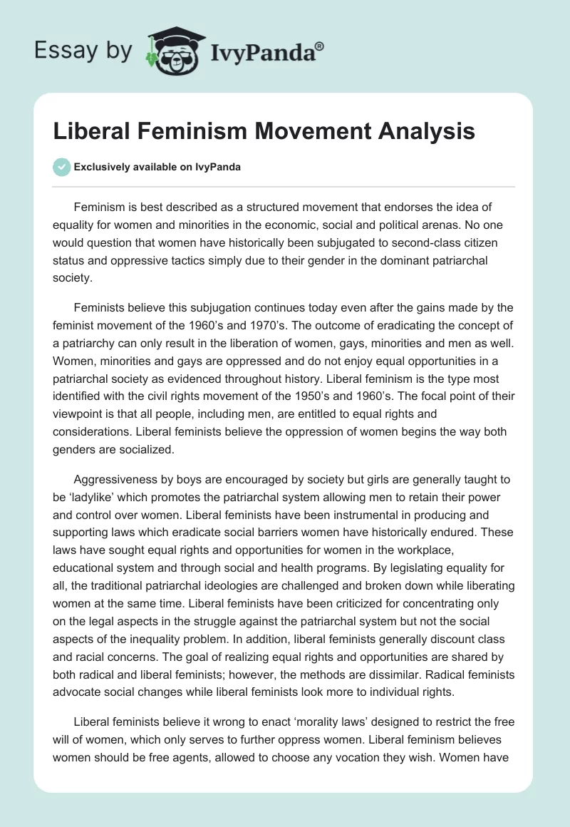 write an essay on liberal feminism