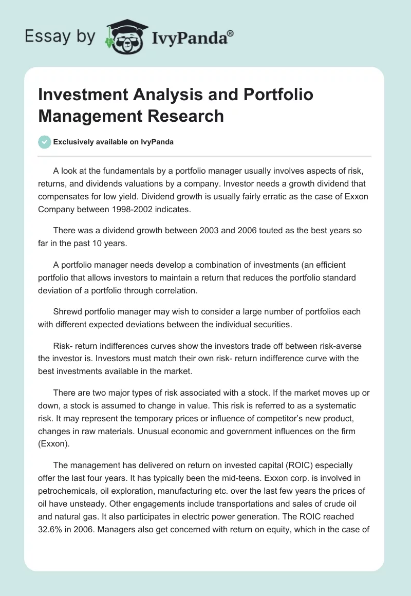 Investment Analysis and Portfolio Management Research. Page 1