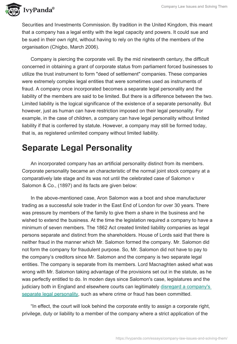 Company Law Issues and Solving Them. Page 2
