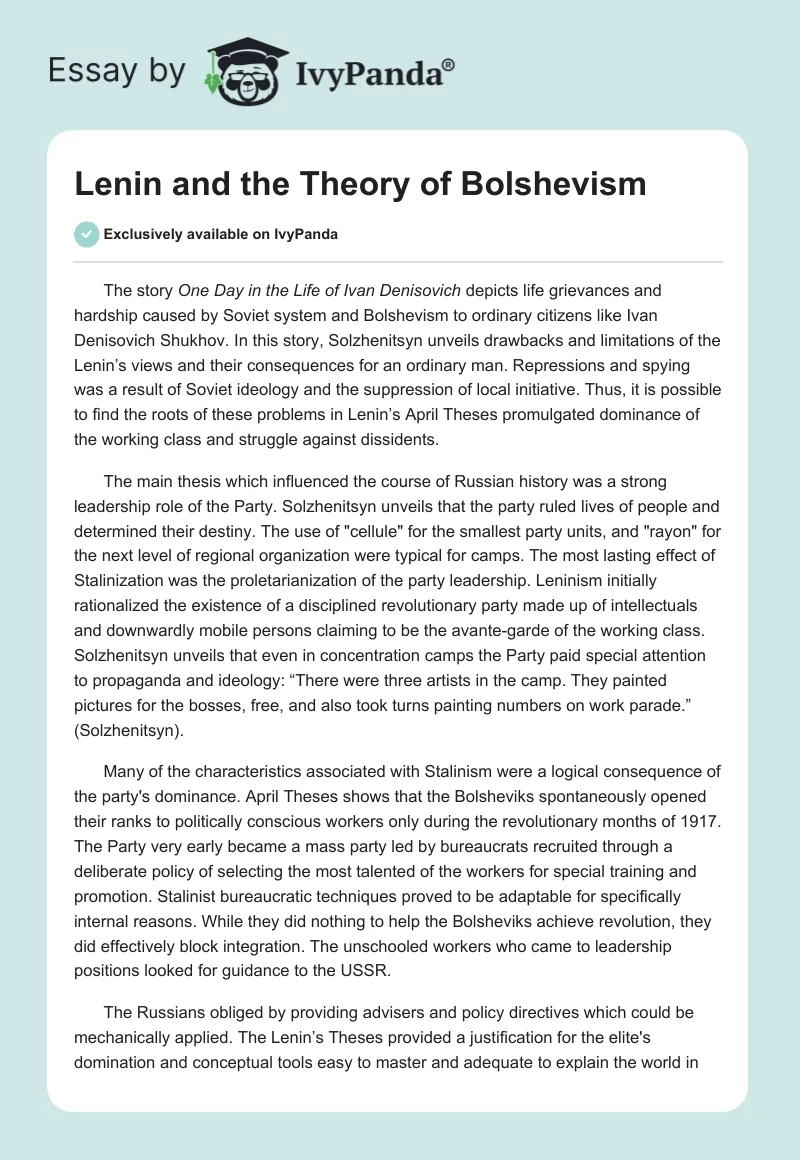 Lenin and the Theory of Bolshevism. Page 1