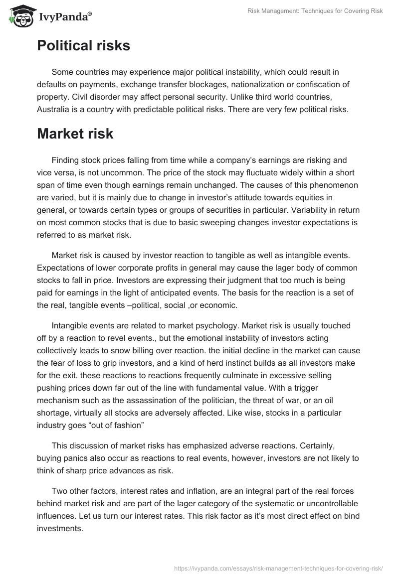 Risk Management: Techniques for Covering Risk. Page 2